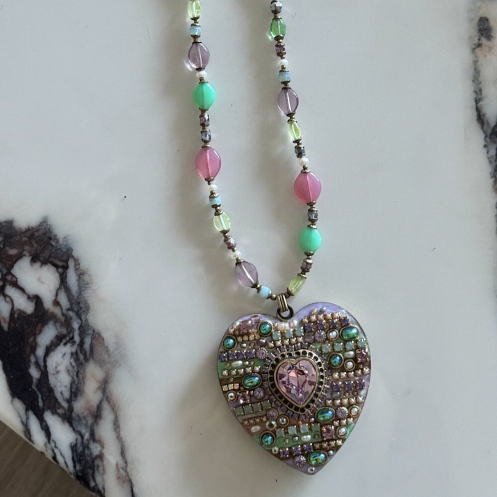 Michal Golan Amethyst Heart Necklace with Multicolored Beads. - Picture 8 of 9